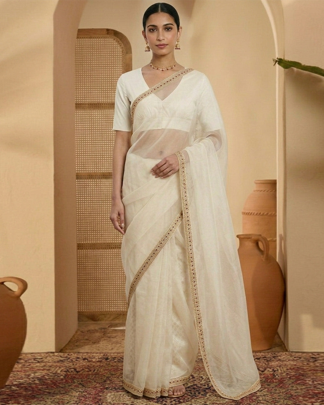 White Rayon V Gather Blouse