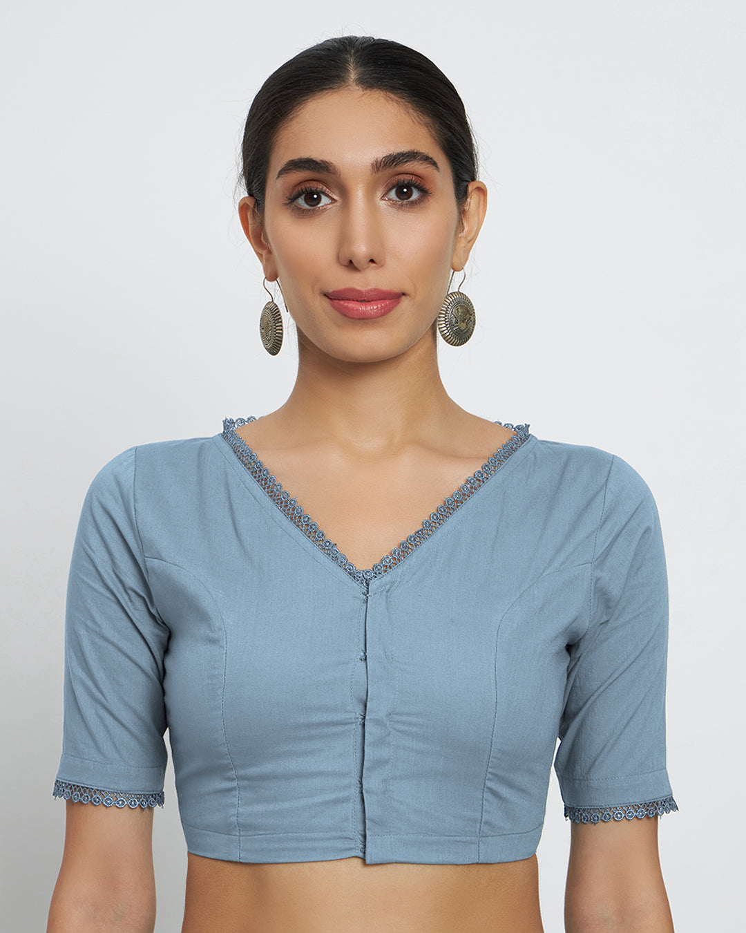Blue Dawn V Neck Lace Medley Blouse