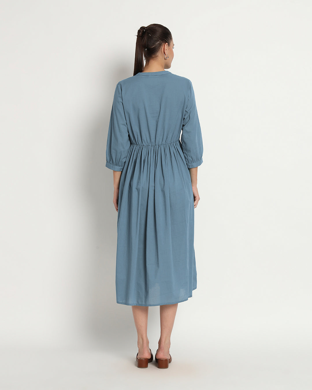 Blue Dawn Gathered V-Neck Stretch Dress