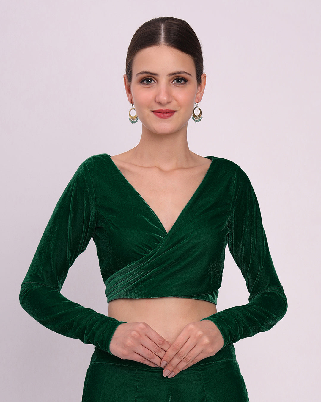 Combo: Queen's Gulabi & Deep Teal Knotty By Nature Velvet Blouse- Set of 2