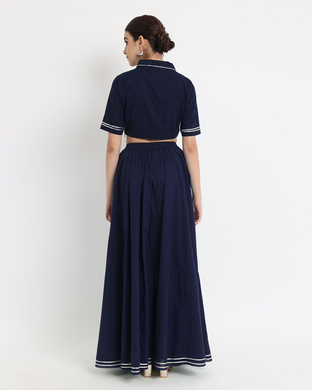 Midnight Blue Circle Cut Royal Wrap Fusion Co-ord Set