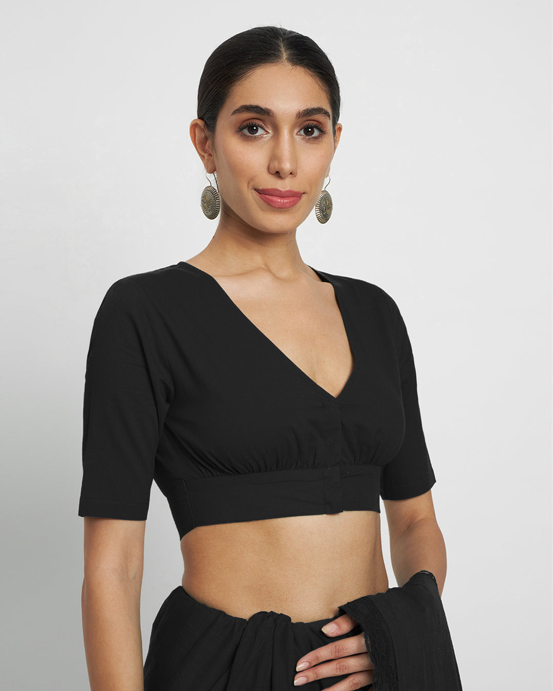 Black Rayon Graceful Pleat Blouse