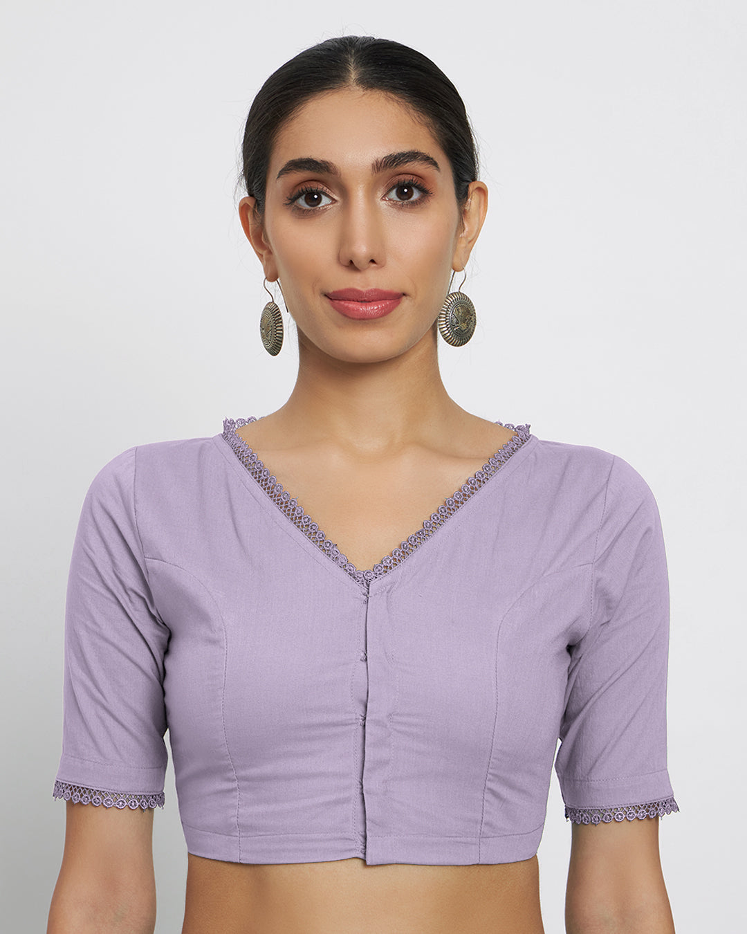 Lilac V Neck Lace Medley Saree & Blouse Co-ord Set