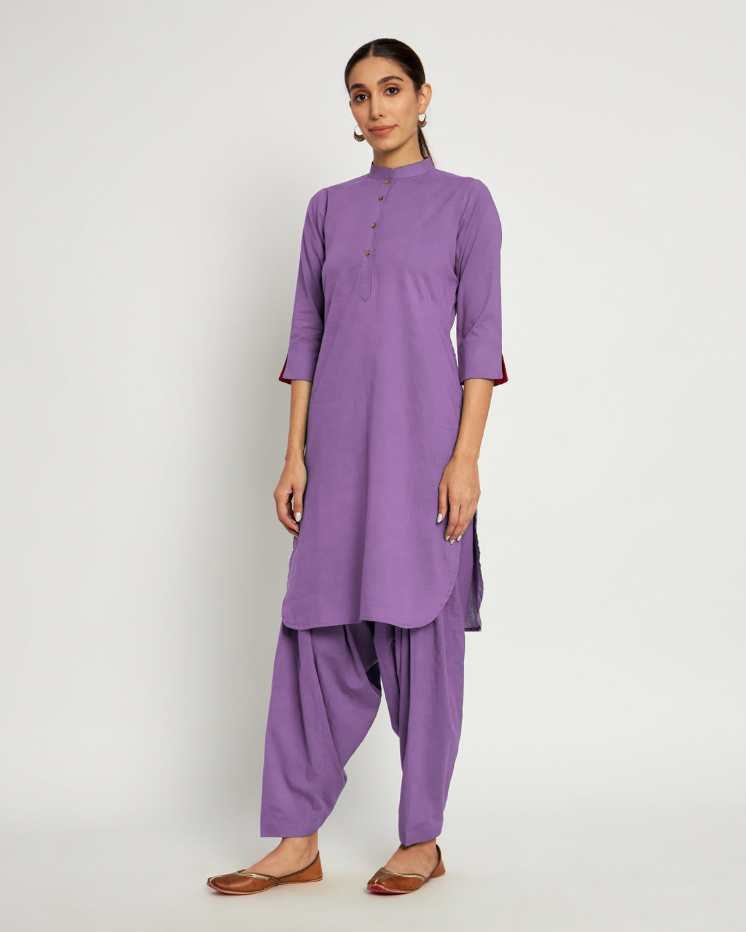 Wisteria Purple Band Collar Neck Solid Kurta (Without Bottoms)