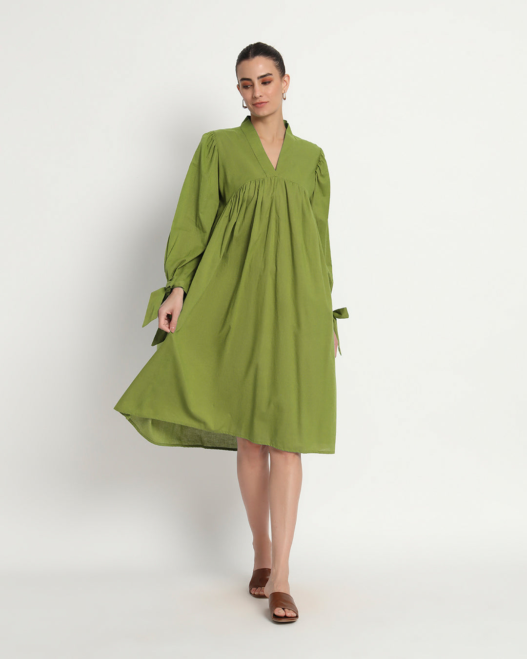 Sage Green Bowtiful Gathering V Neck Dress