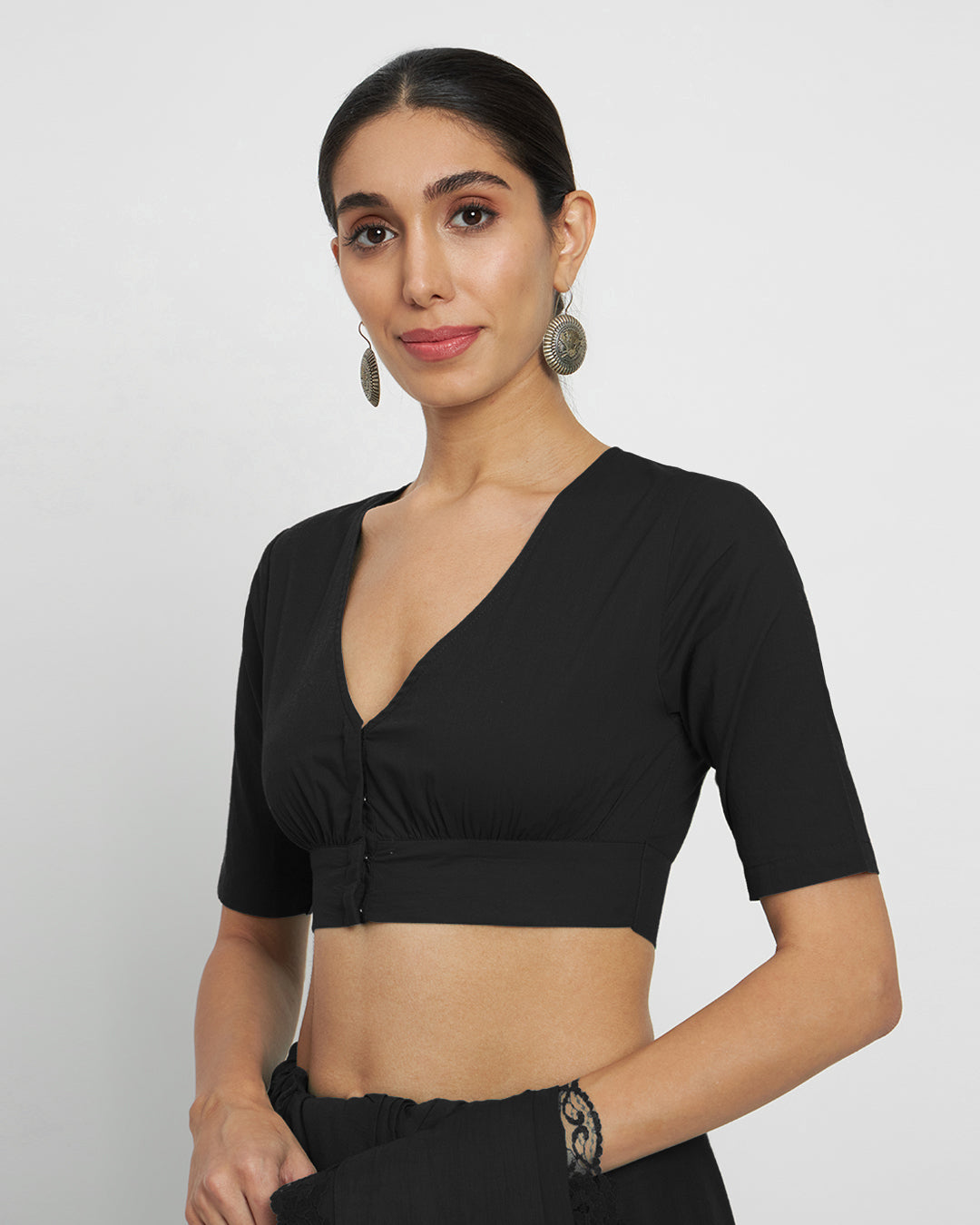 Black Rayon Graceful Pleat Blouse
