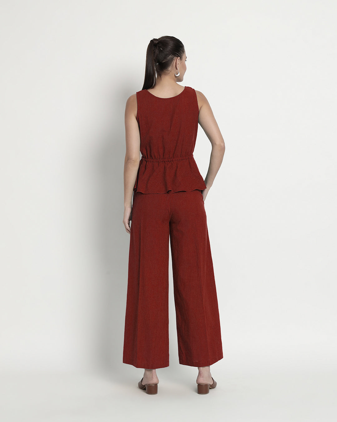 Russet Red Peplum Paradise Solid Co-ord Set
