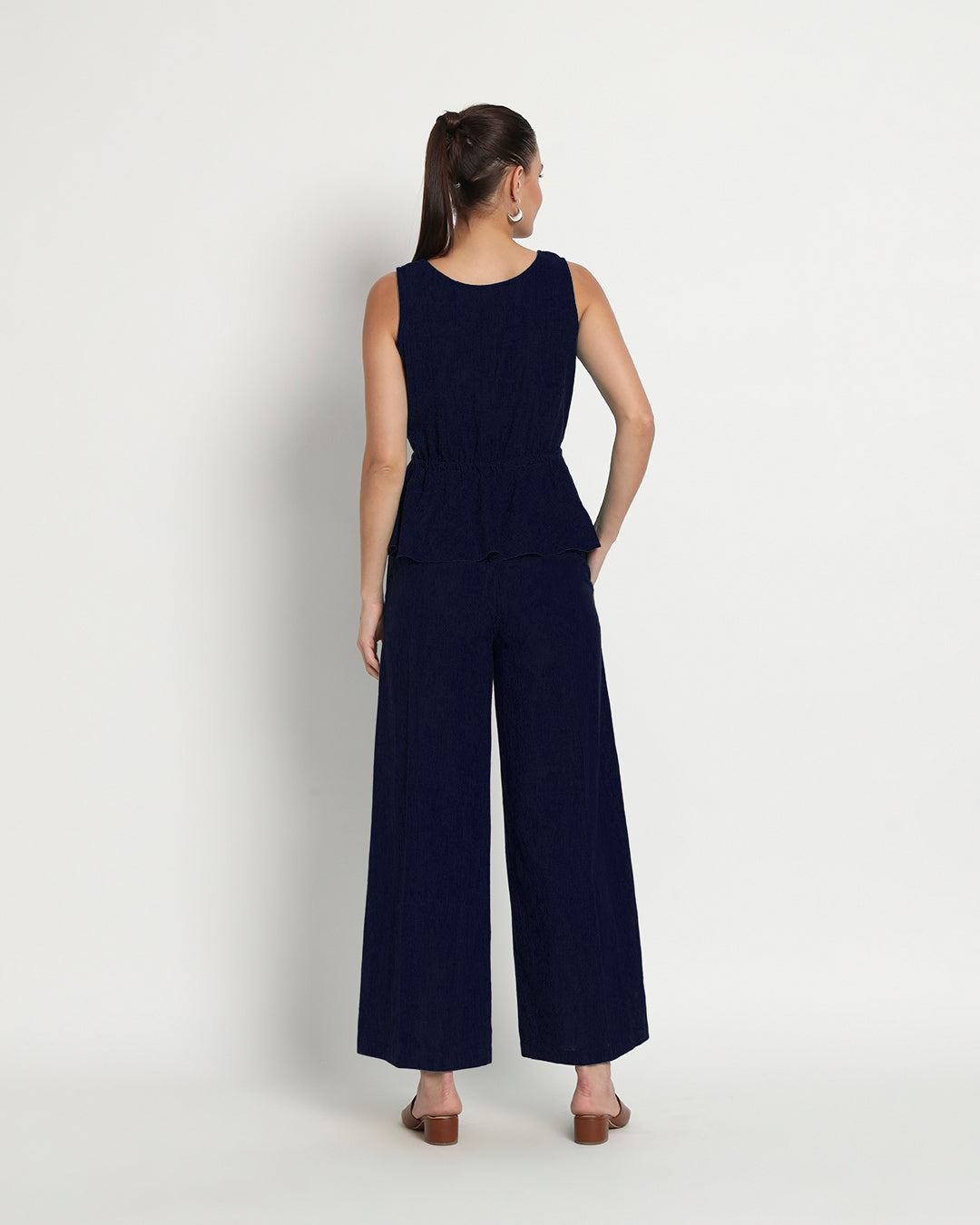 Midnight Blue Peplum Paradise Solid Co-ord Set