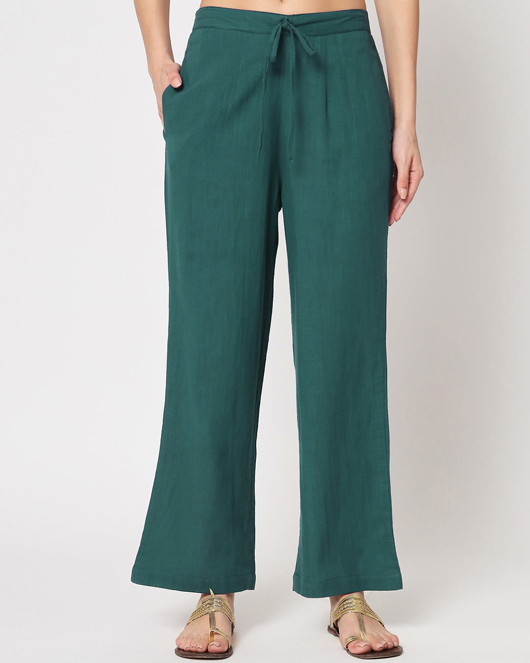 Forest Green Button Neck Solid Co-ord Set