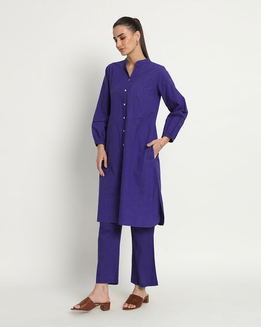 Aurora Purple Modish Elegance Notch Neck Solid Co-ord Set