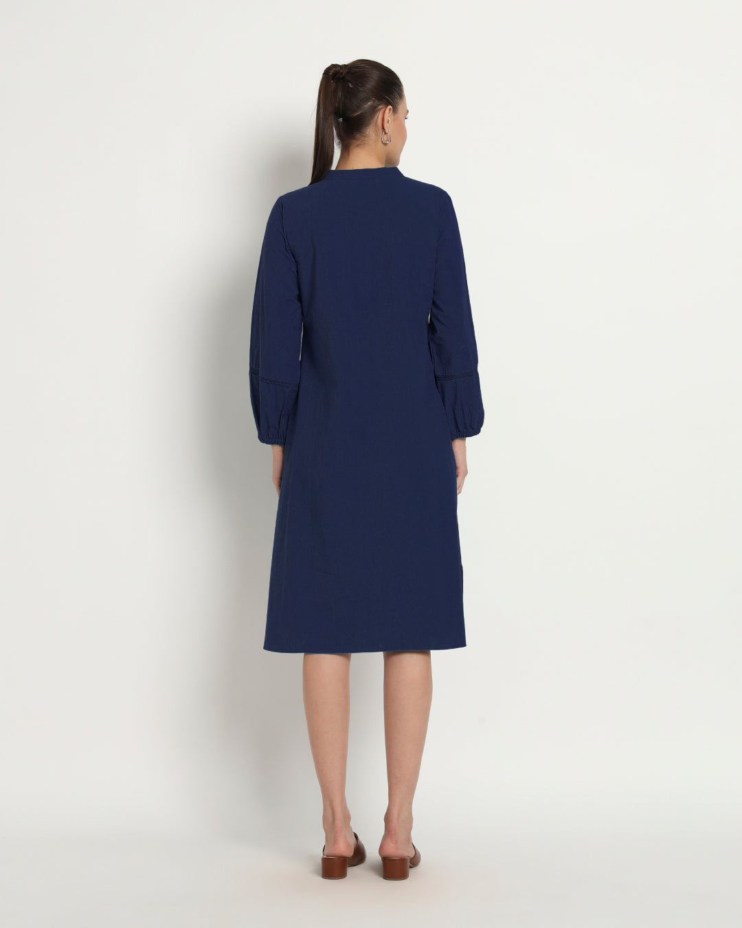 Midnight Blue Modish Elegance Notch Neck Dress