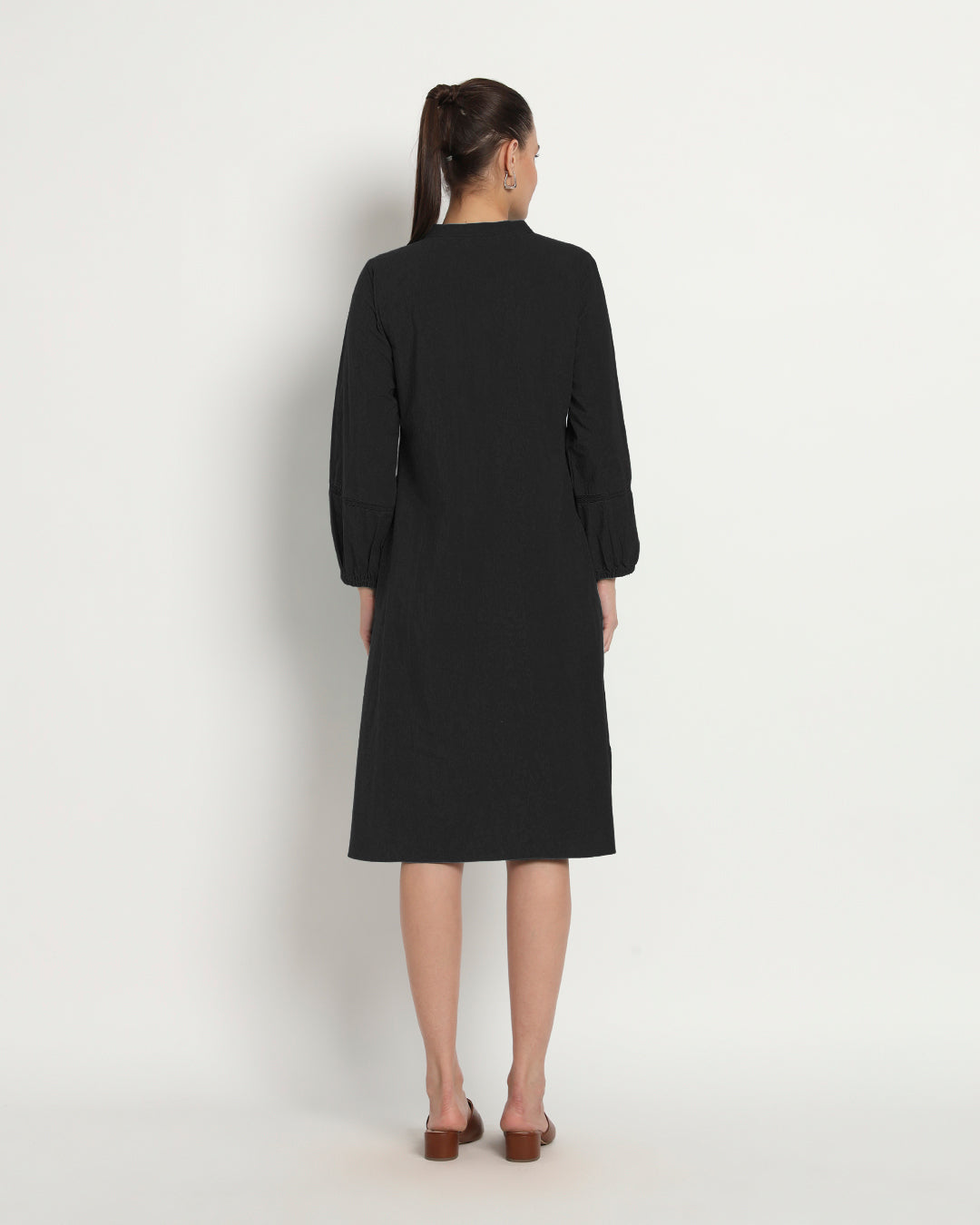 Classic Black Modish Elegance Notch Neck Dress