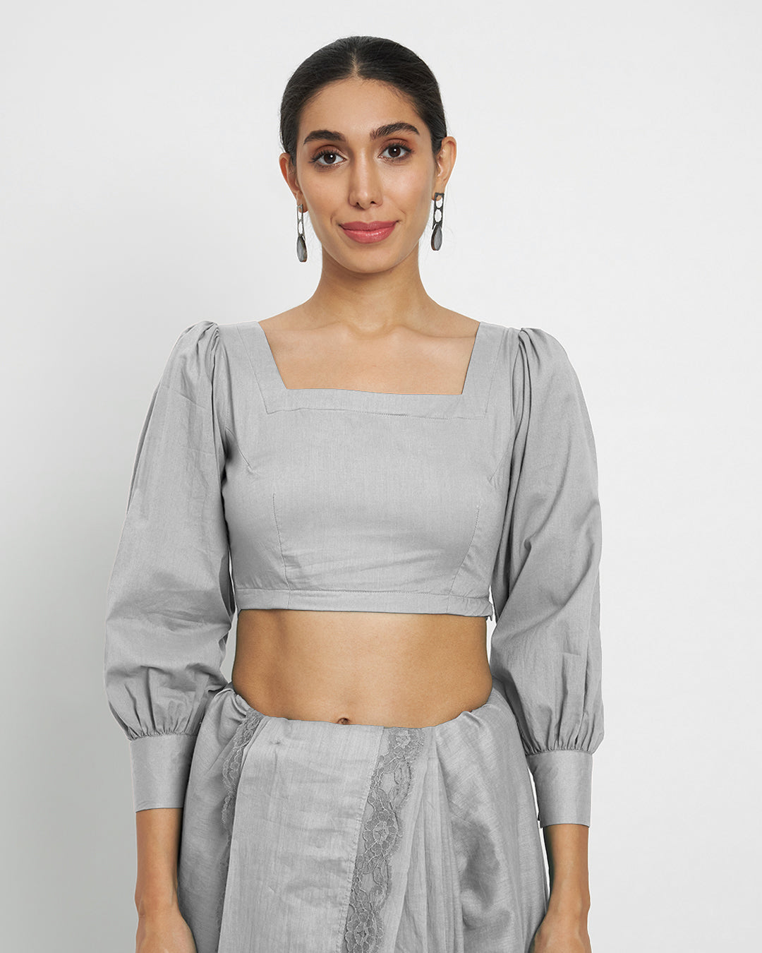 Iced Grey Square Sleekness Saree & Blouse Co-ord Set