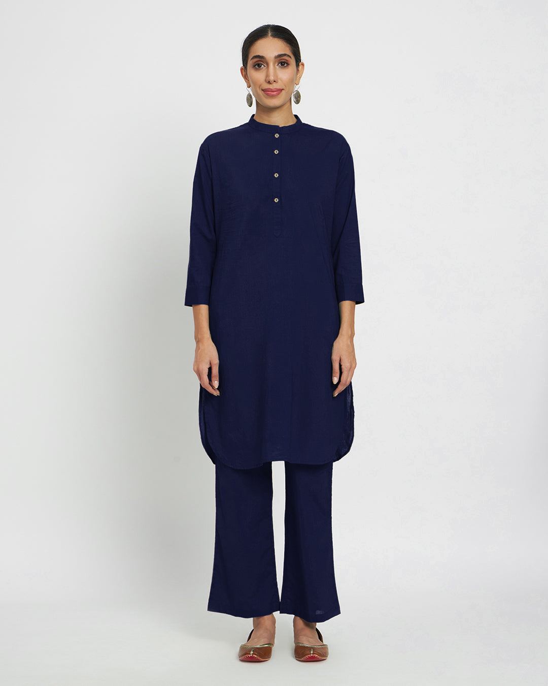 Midnight Blue Modern Mandarin Collar Solid Co-ord Set