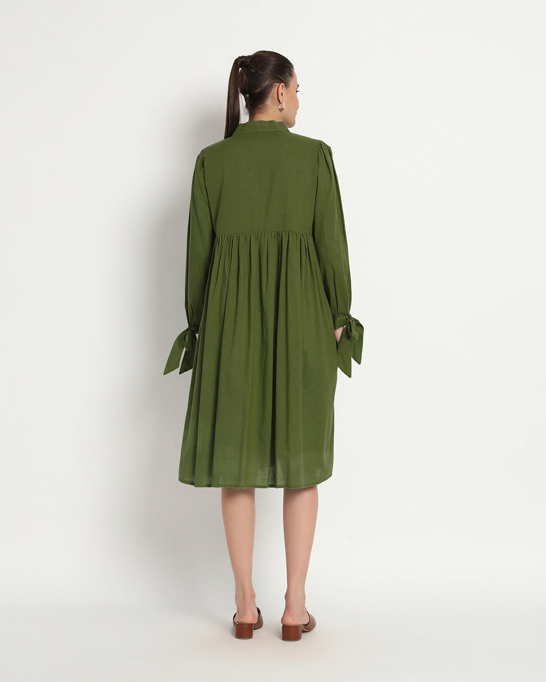 Greening Spring Bowtiful Gathering V Neck Dress