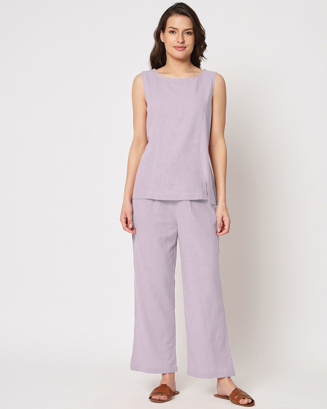 Lilac Sleeveless Short Length Solid Top (Without Bottoms)