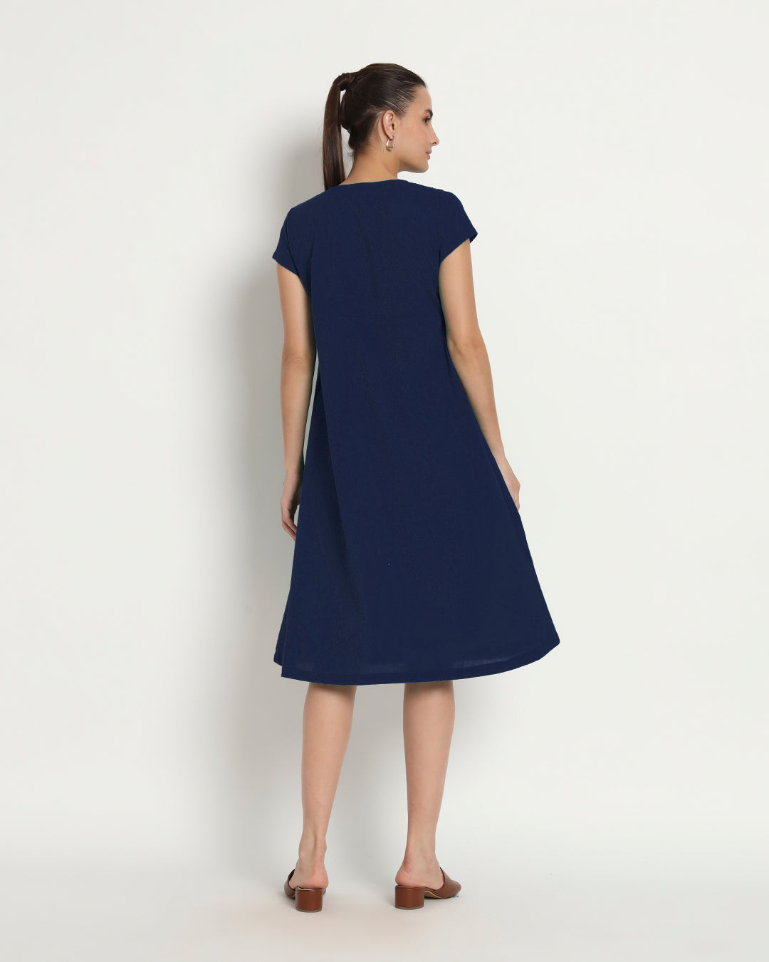 Midnight Blue Voguish Verve V Neck Dress