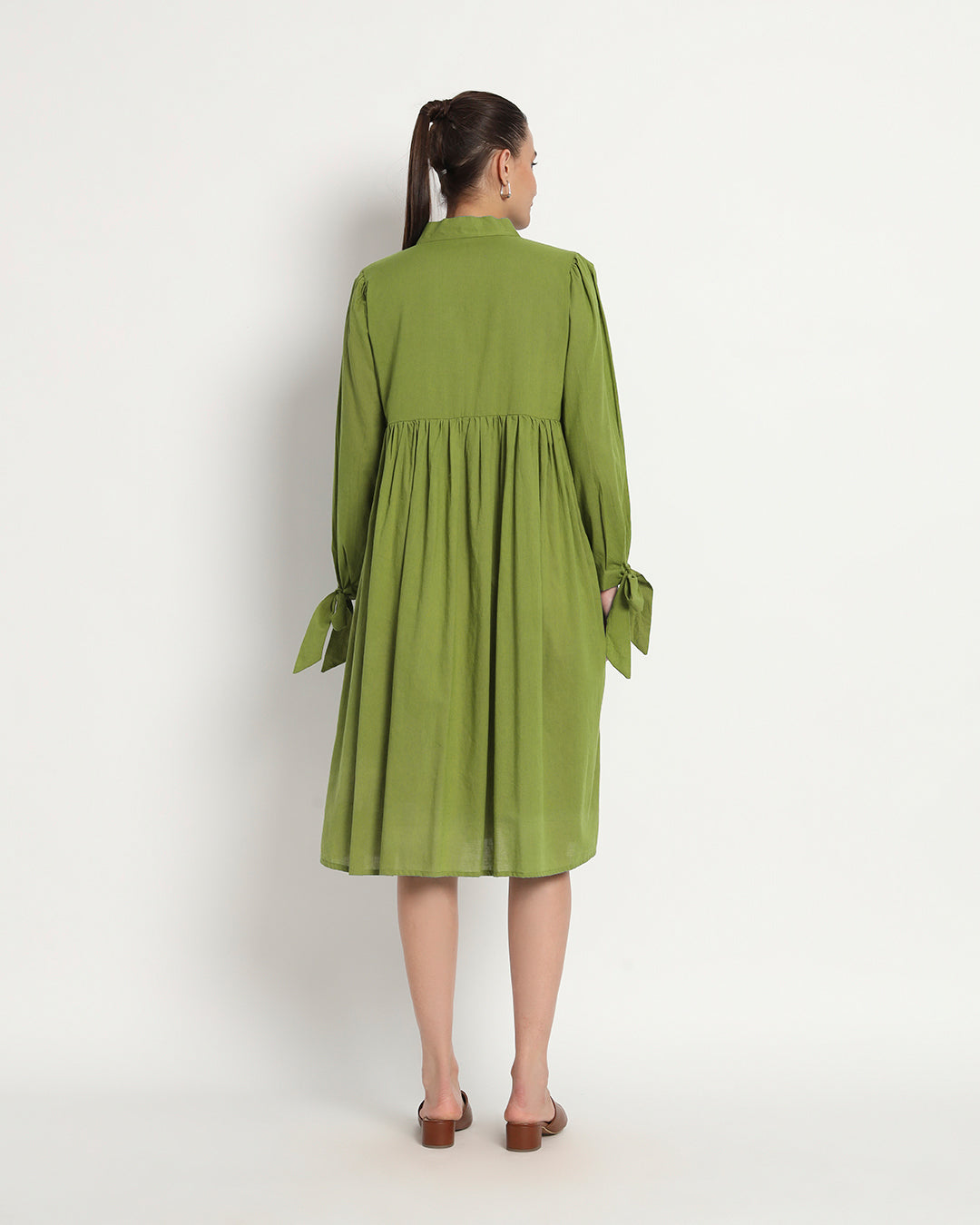 Sage Green Bowtiful Gathering V Neck Dress