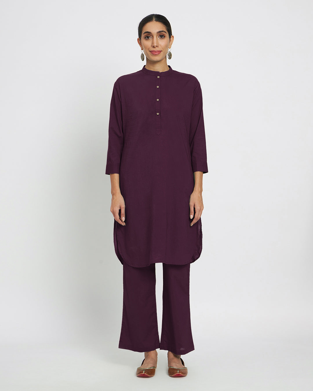 Plum Passion Modern Mandarin Collar Solid Kurta (Without Bottoms)