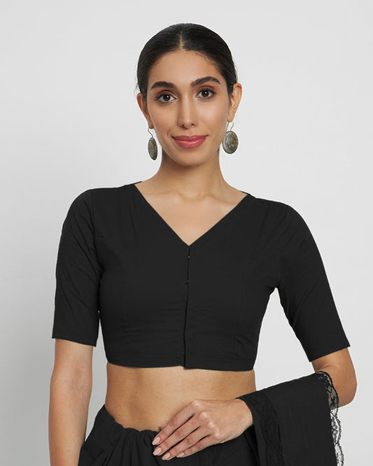 Black Rayon Opulent Open Blouse