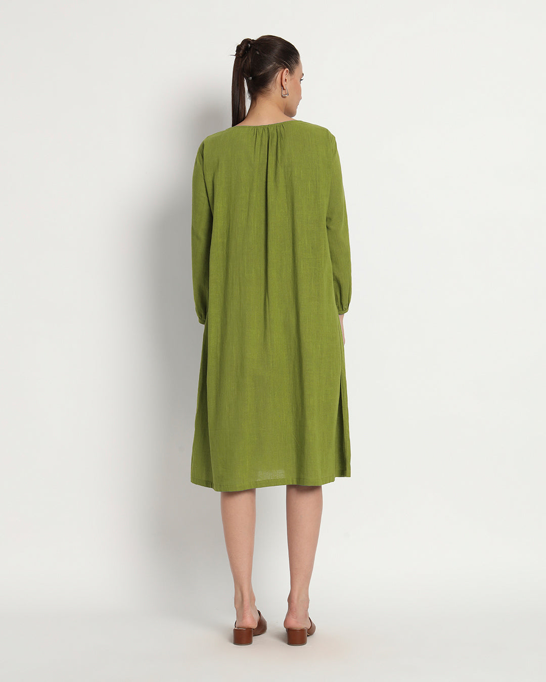 Sage Green Playful Tie-Up Neck Dress