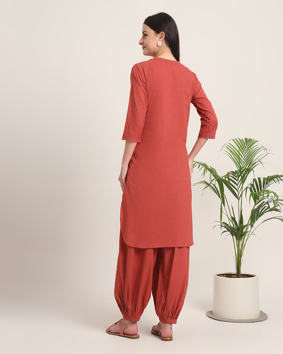 Russet Red Lace Affair Solid Kurta (Without Bottoms)