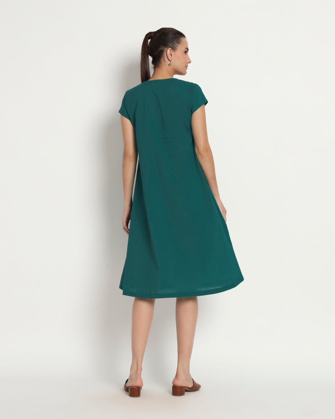 Deep Teal Voguish Verve V Neck Dress