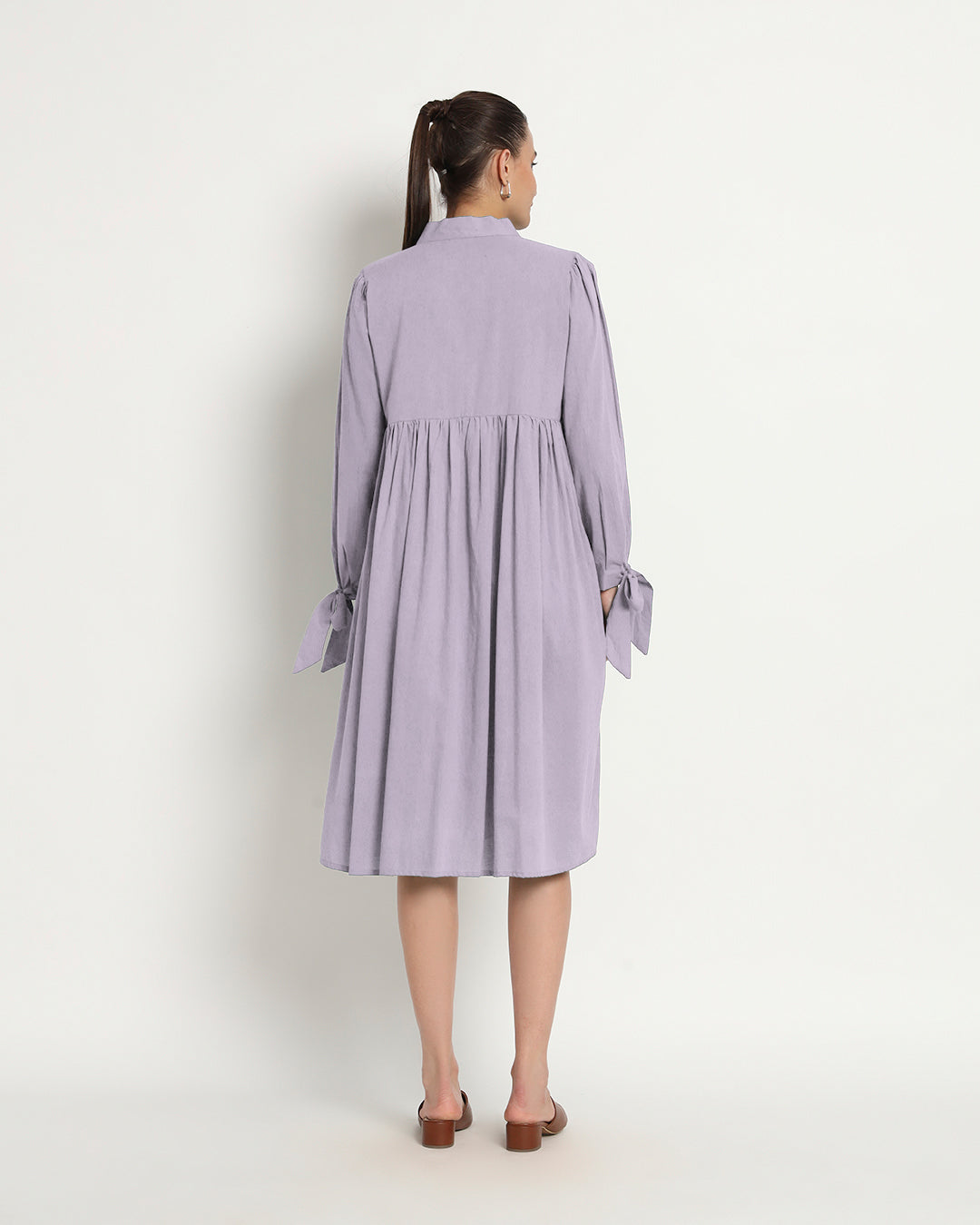 Lilac Bowtiful Gathering V Neck Dress
