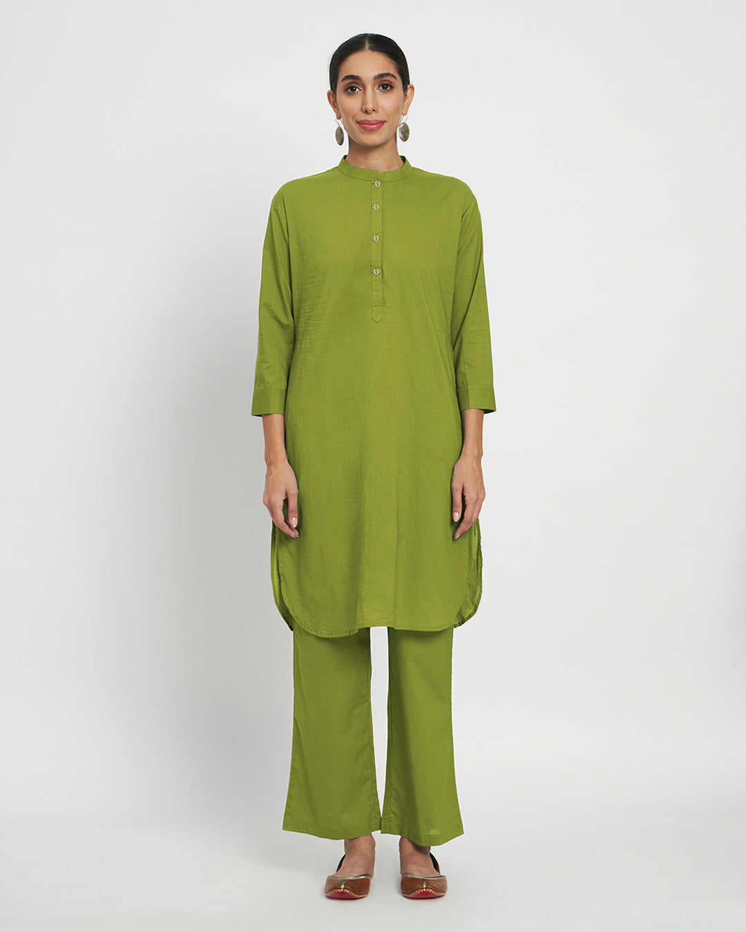 Sage Green Modern Mandarin Collar Solid Kurta (Without Bottoms)