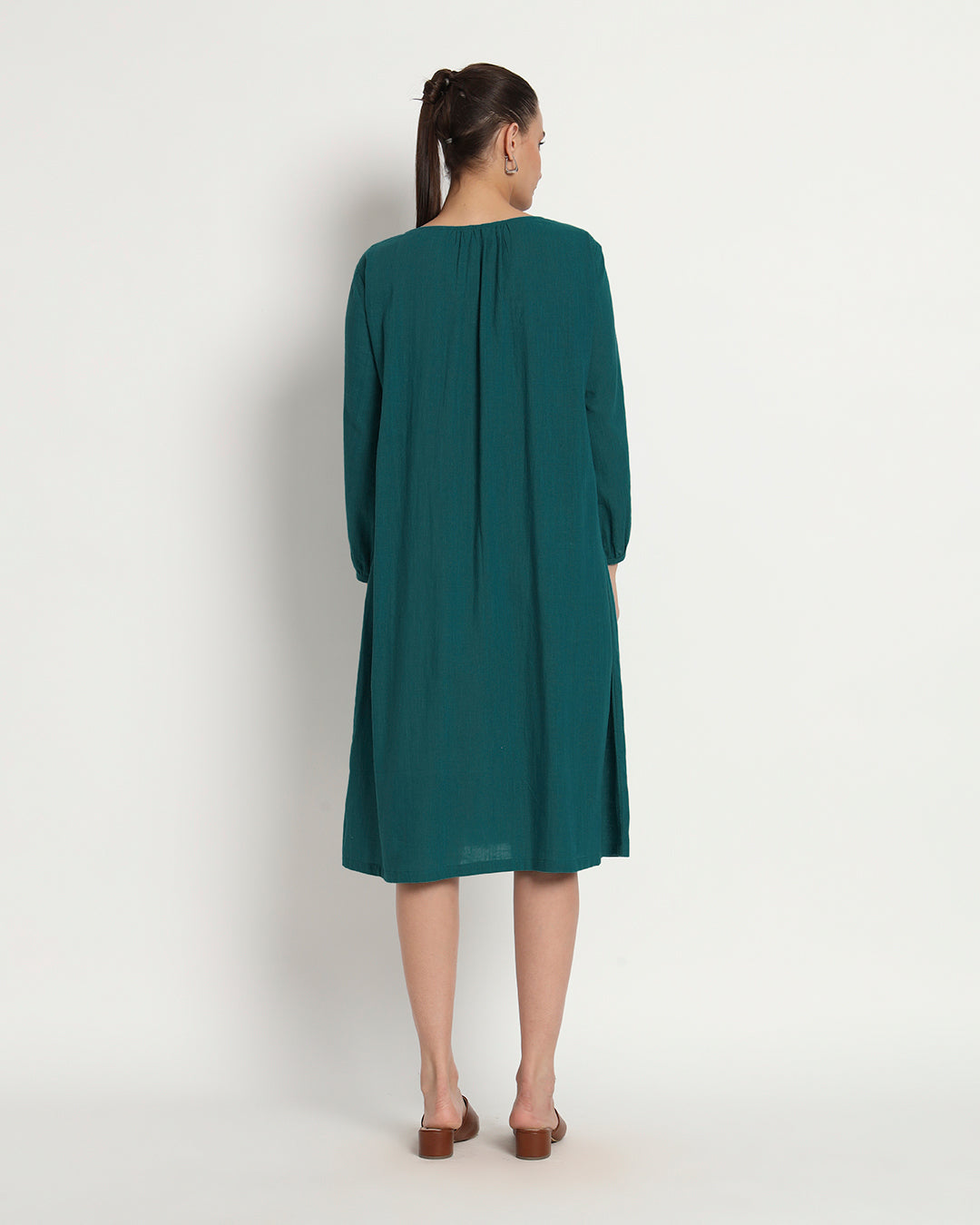 Deep Teal Playful Tie-Up Neck Dress