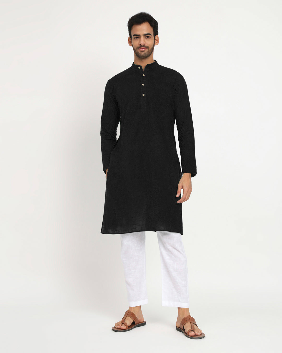 Combo: Classic Black Monochromatic Mandarin Collar Men's Kurta & Pyjama