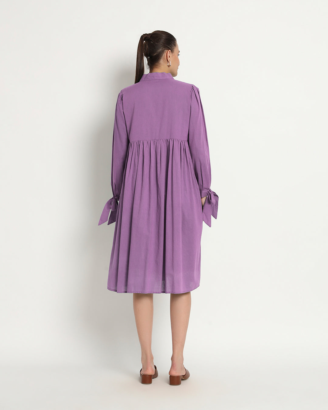 Wisteria Purple Bowtiful Gathering V Neck Dress