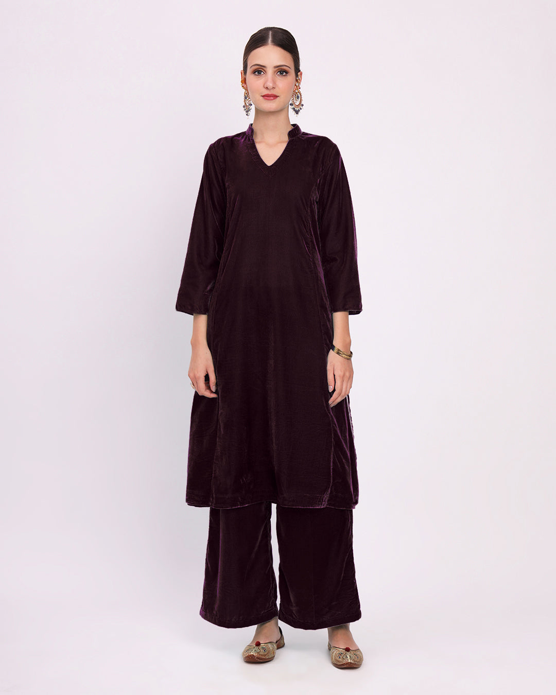 Plum Passion Royal Notch Velvet Gala Co-ord Set