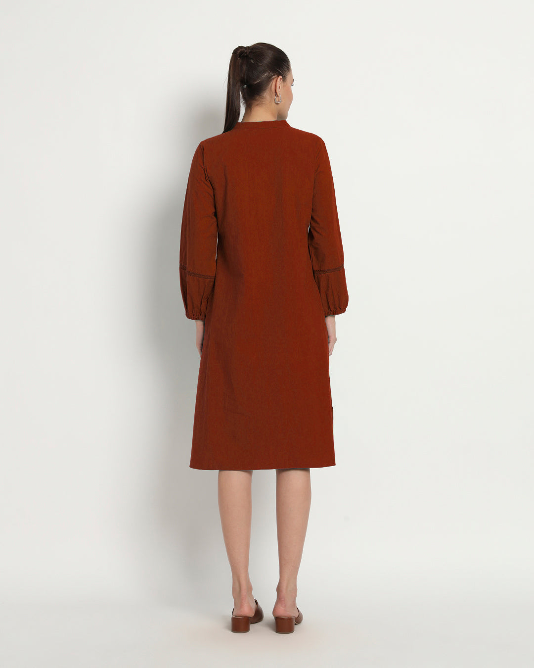 Russet Red Modish Elegance Notch Neck Dress