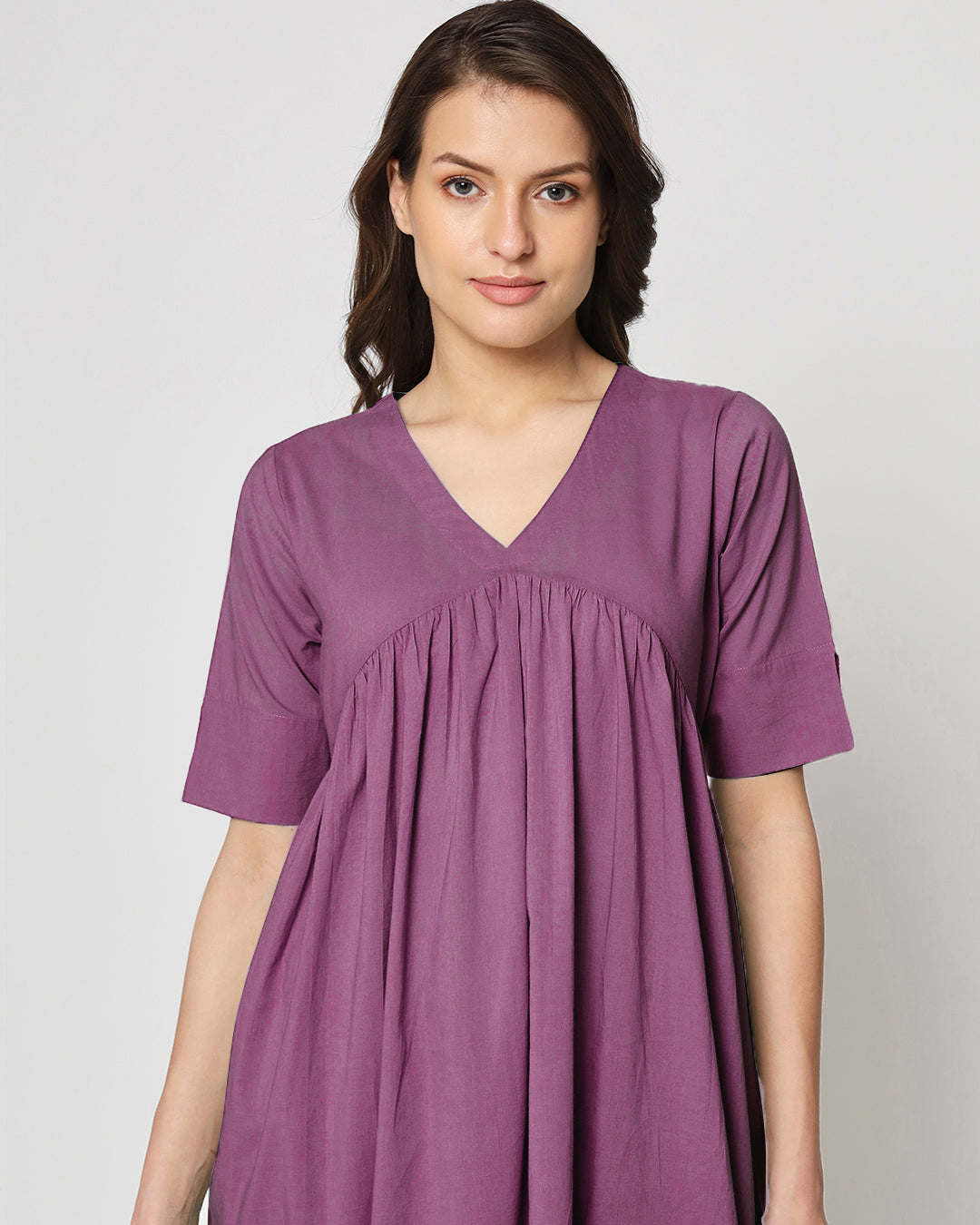 Wisteria Purple Gathered Solid Kurta (Without Bottoms)