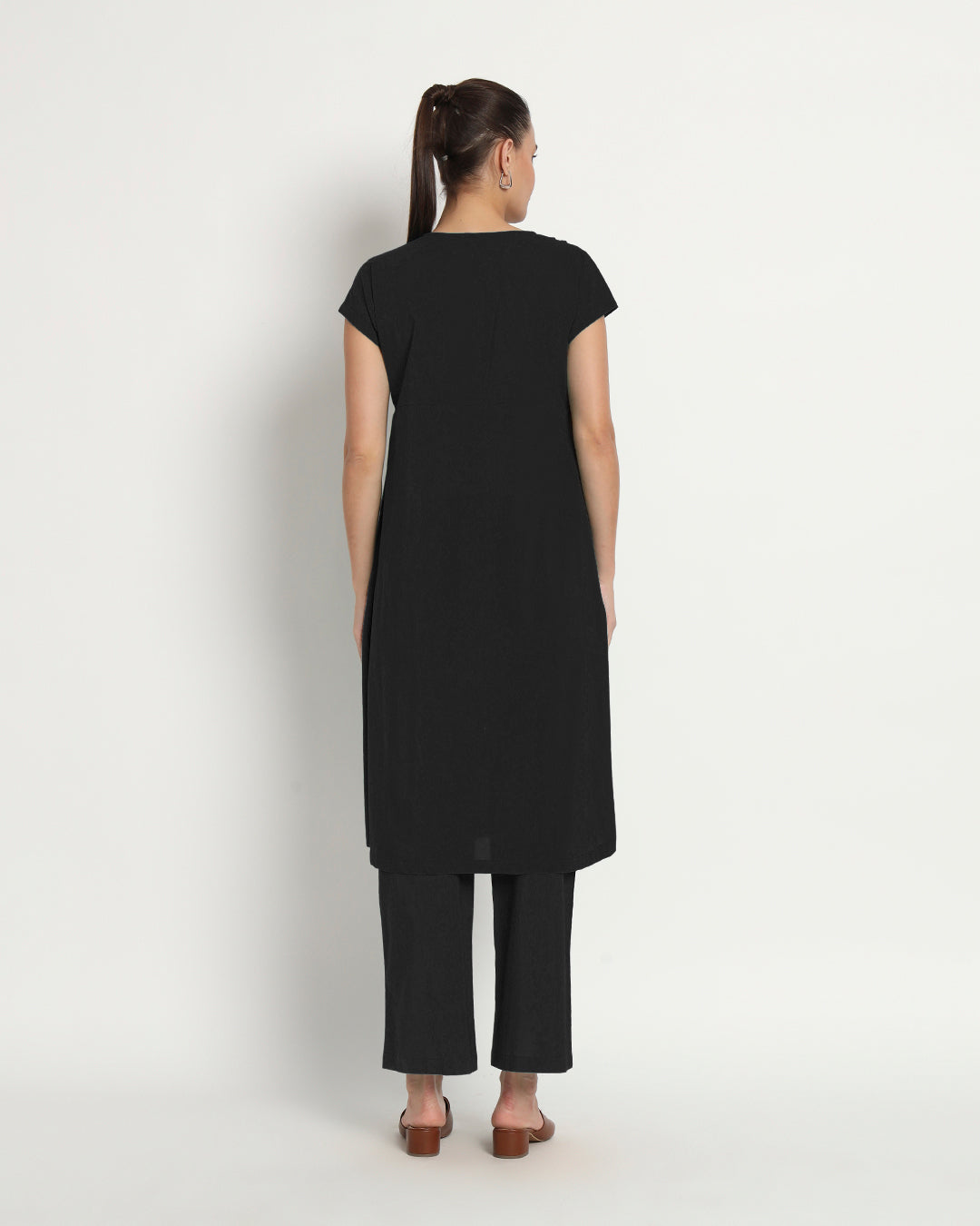 Classic Black Voguish Verve V Neck Solid Co-ord Set
