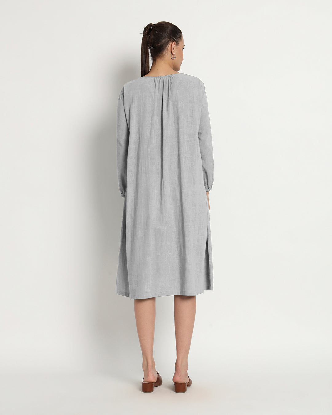 Iced Grey Playful Tie-Up Neck Dress