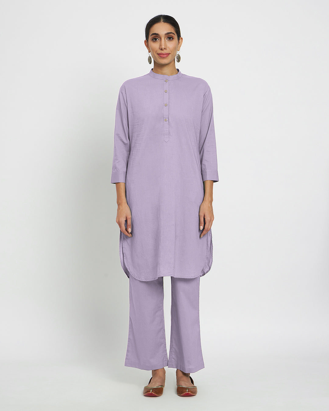Lilac Modern Mandarin Collar Solid Co-ord Set