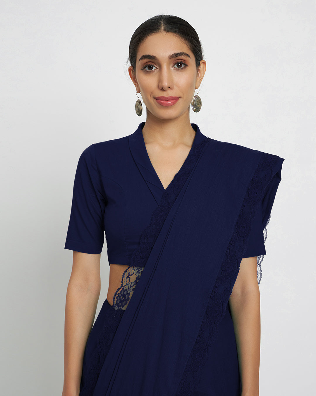 Midnight Blue Lace Medley Cotton Saree