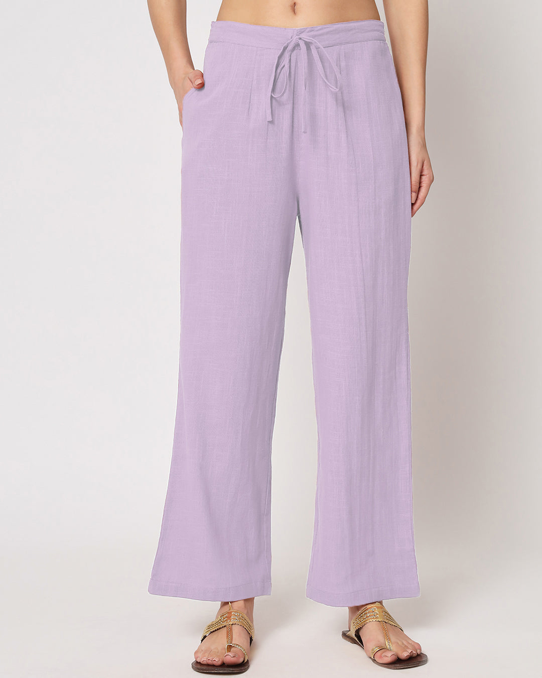 Lilac Button Neck Solid Co-ord Set