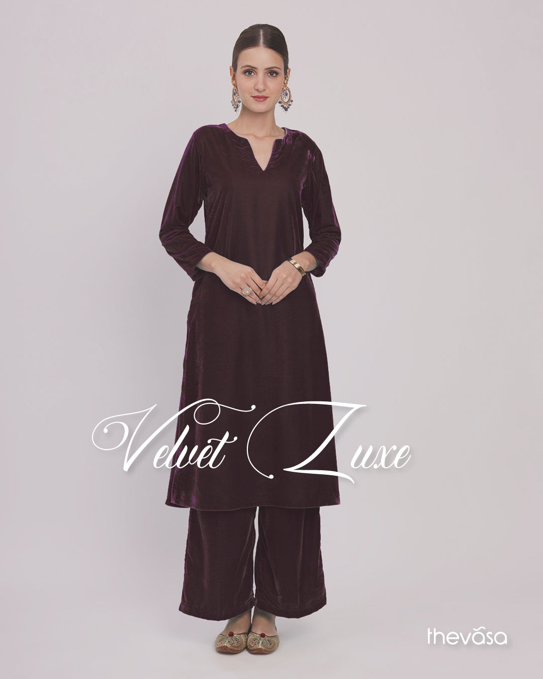 Plum Passion Classic Allure Velvet Co-ord Set
