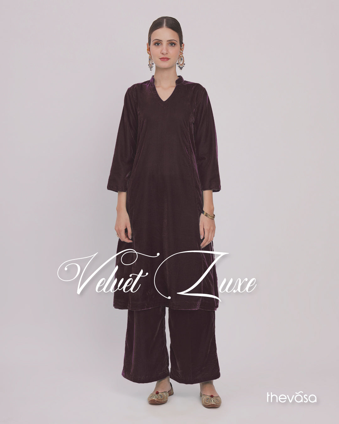 Plum Passion Royal Notch Velvet Gala Co-ord Set
