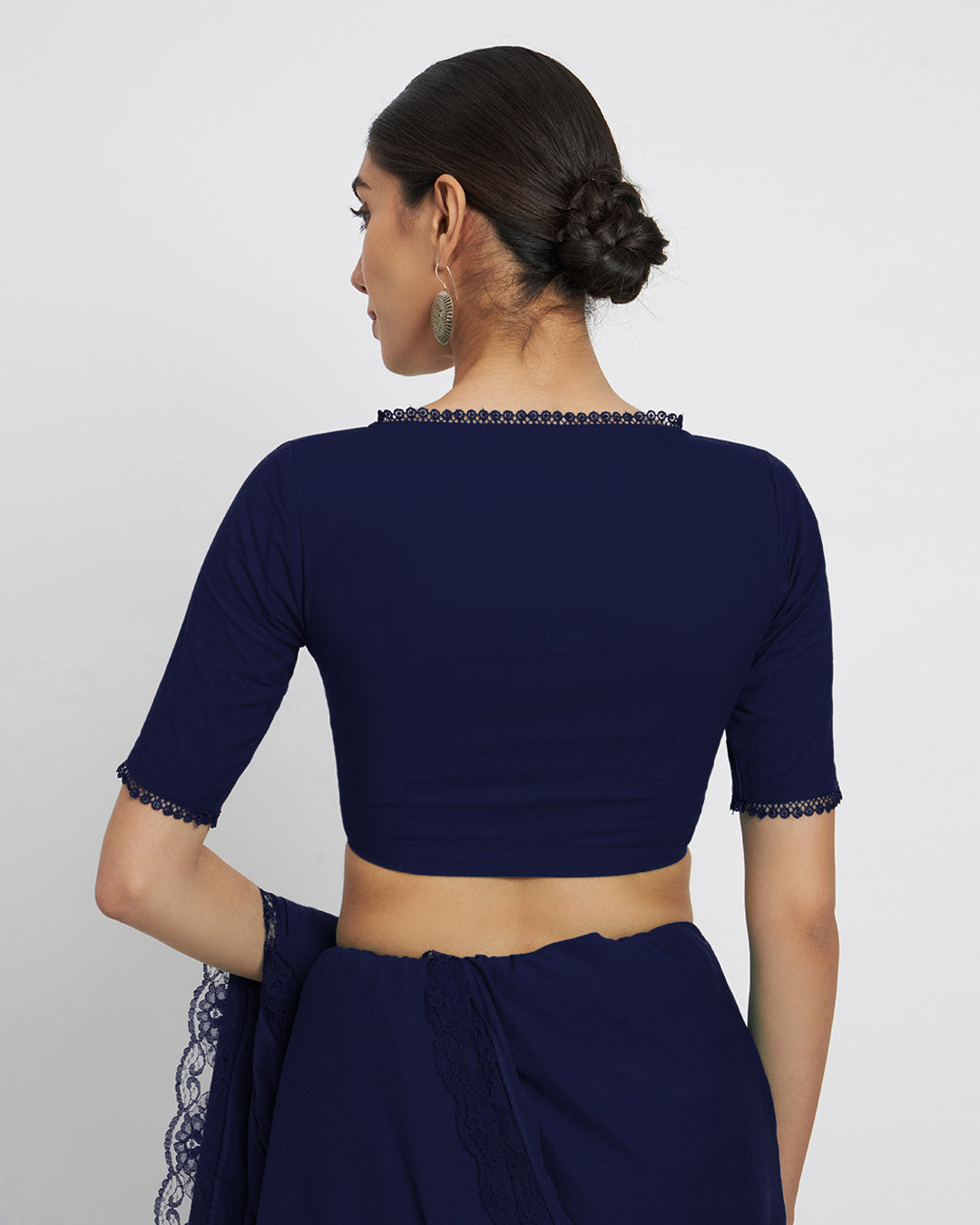 Midnight Blue V Neck Lace Medley Blouse