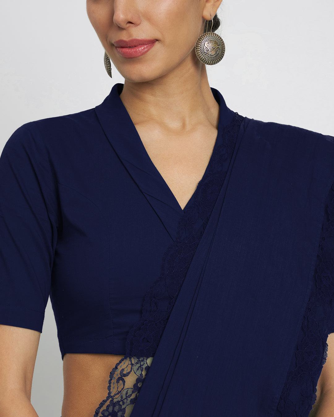 Midnight Blue Lace Medley Cotton Saree