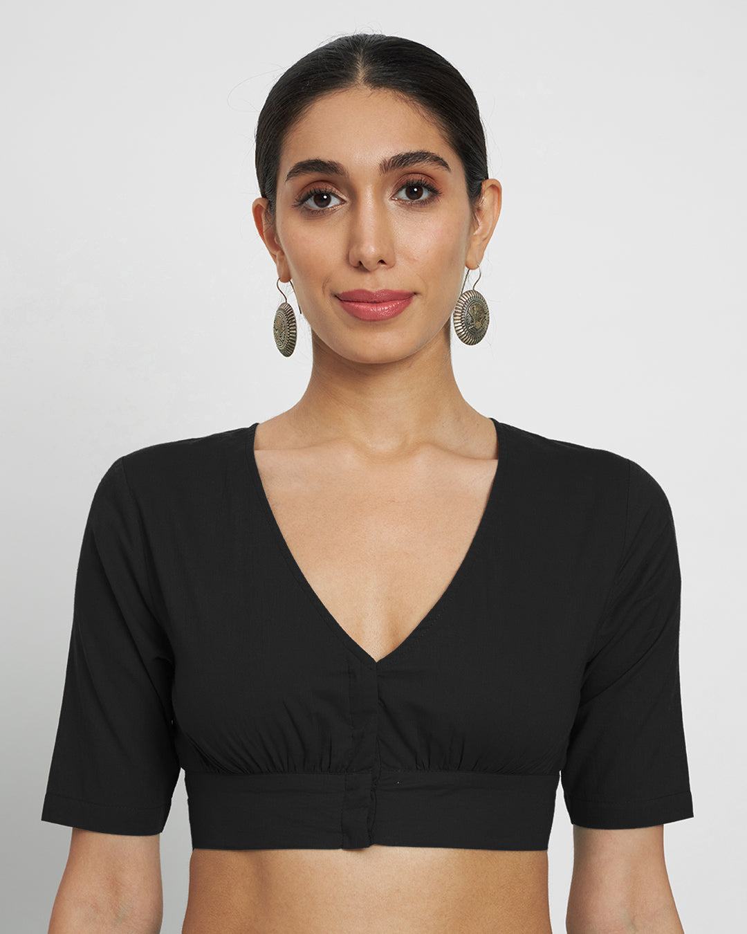 Combo: Black & Deep Teal V Gathers Blouse- Set of 2