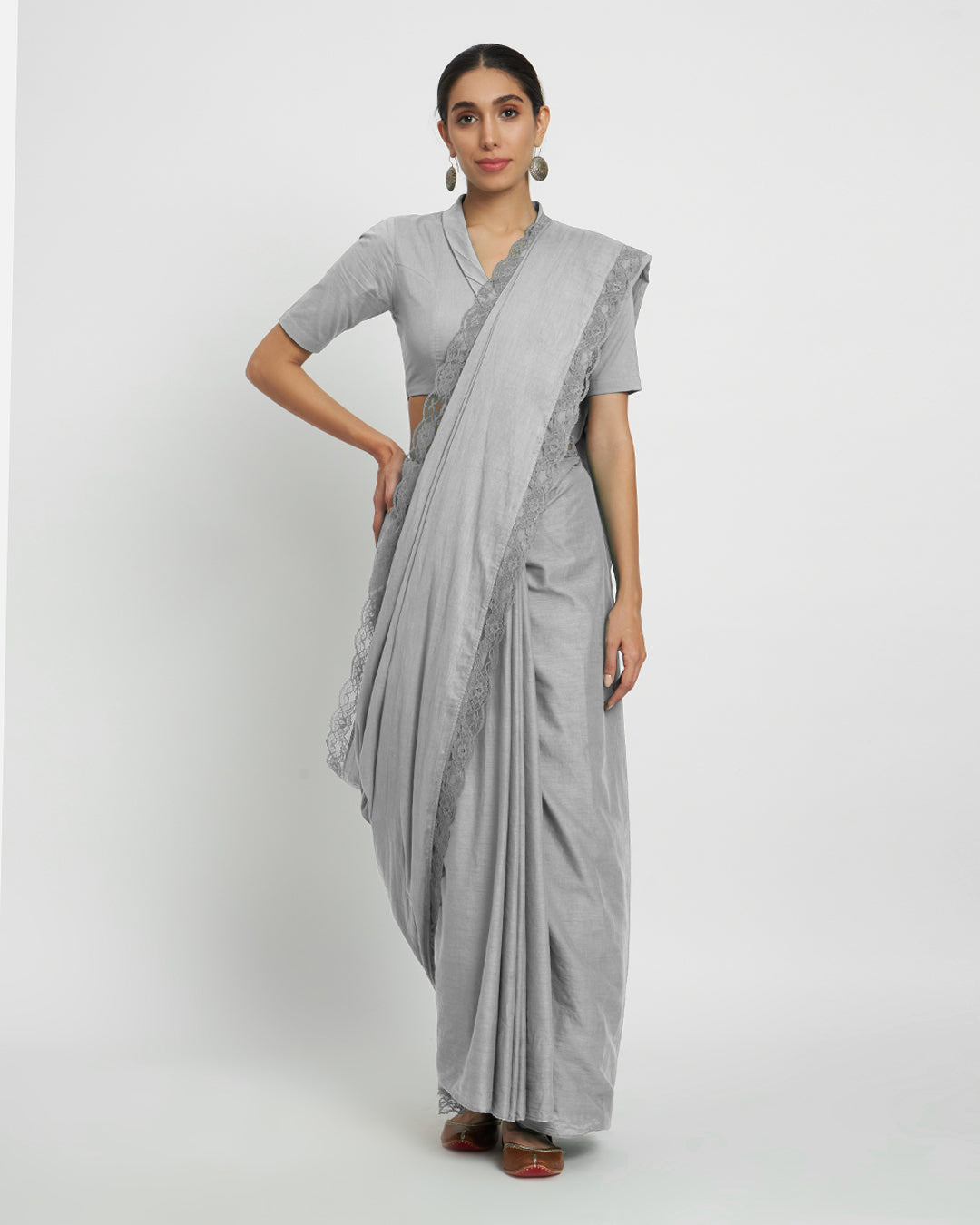 Iced Grey Lace Medley Cotton Saree