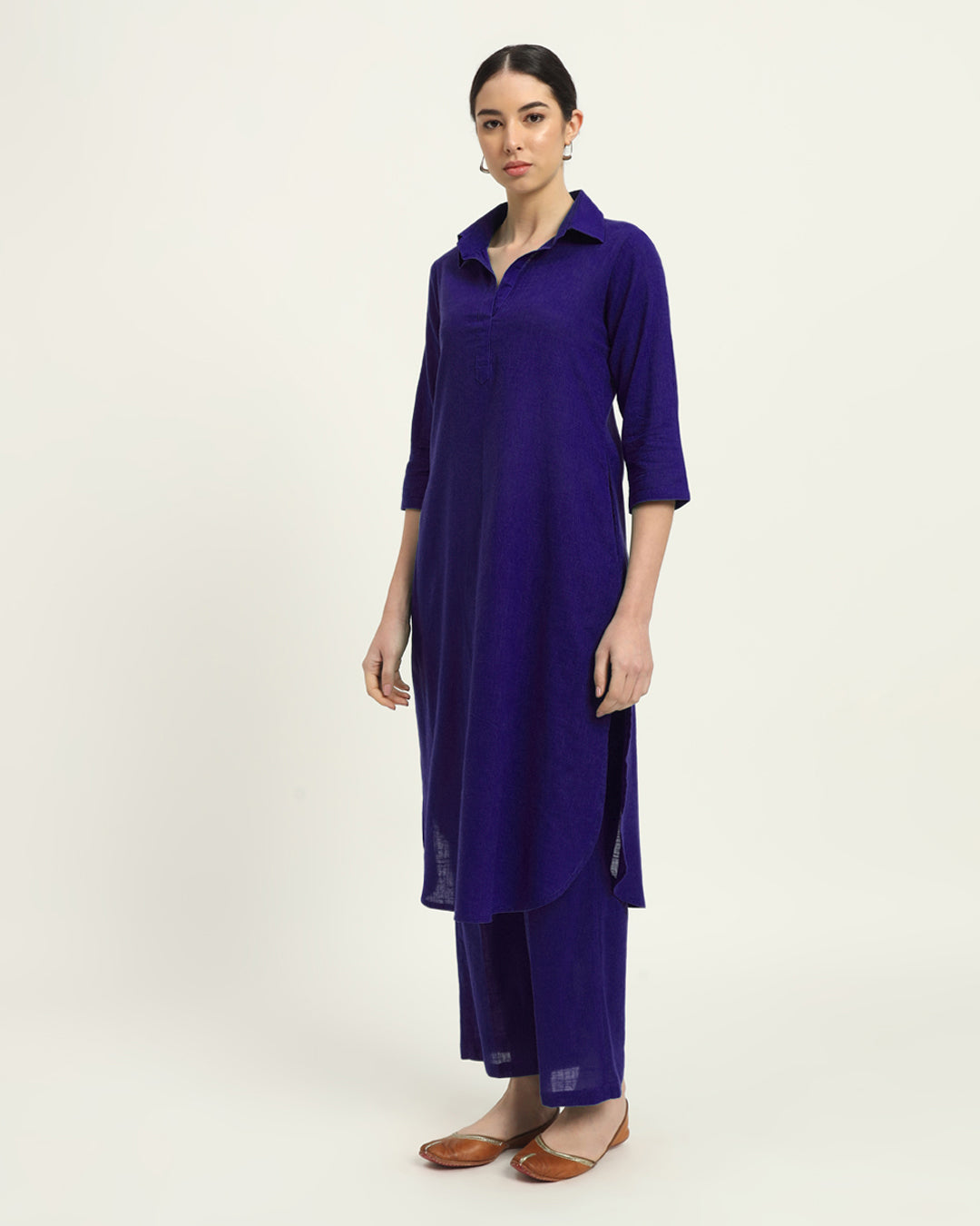 Combo: Iced Grey & Aurora Purple Collar Comfort Solid Kurta
