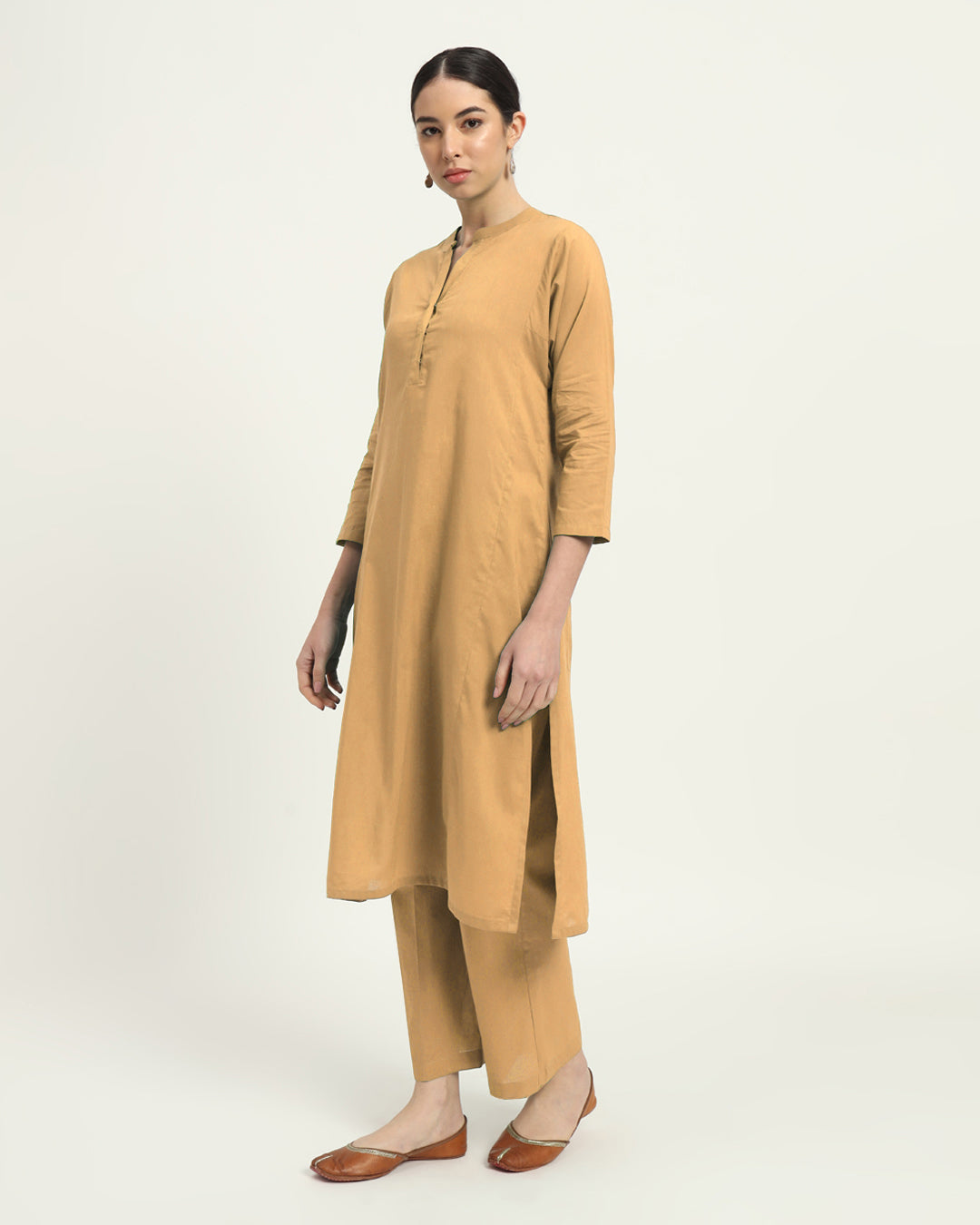 Combo: Beige & Blue Dawn Everyday Bliss Notch Neck Solid Kurta