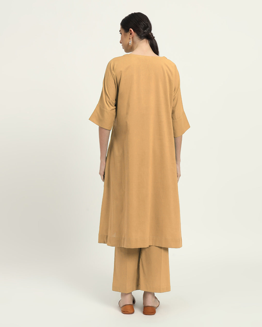Combo: Beige & Russet Red Flare & Flow Boat Neck Solid Kurta