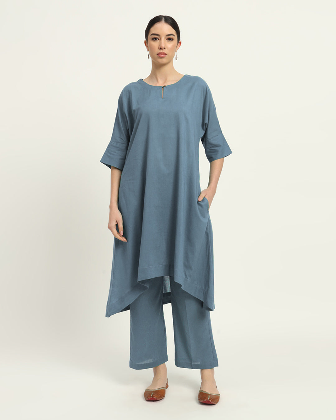 Combo: Blue Dawn & Aurora Purple Flare & Flow Boat Neck Solid Kurta
